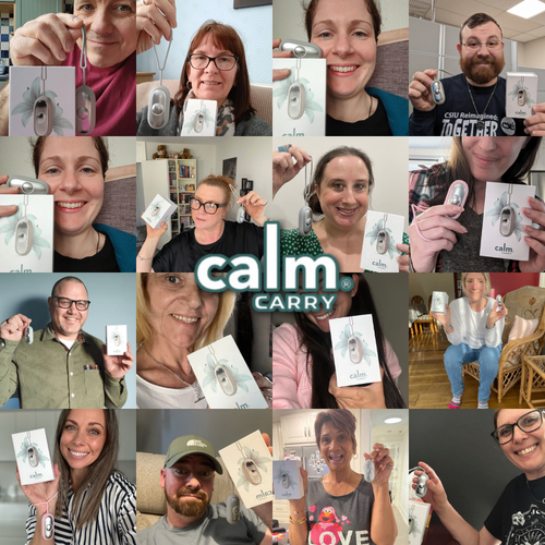 Images of different calmcarry customer holding up their glowco calmcarry